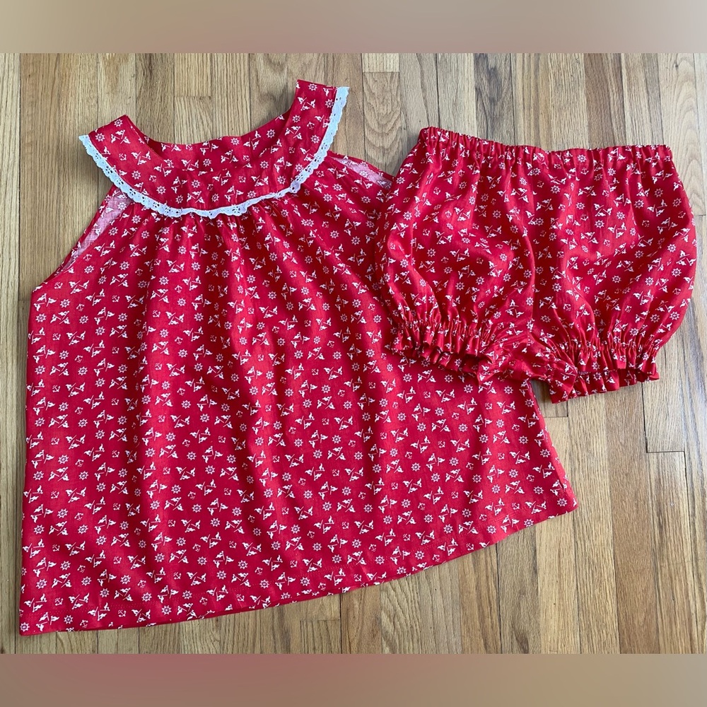 Vintage 60s-Inspired Babydoll Pajamas *XL* RED Nautical Cotton Blend Sleeveless